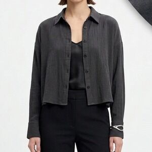 Madewell Black Cropped Button Down Shirt Small Boxy Monochrome Preppy